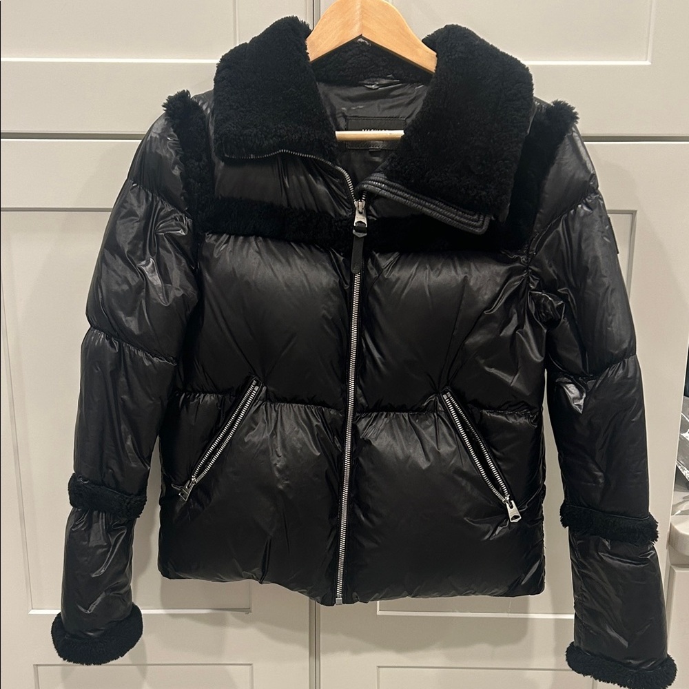 Mackage Mia Shearling Trim Black Puffer Jacket